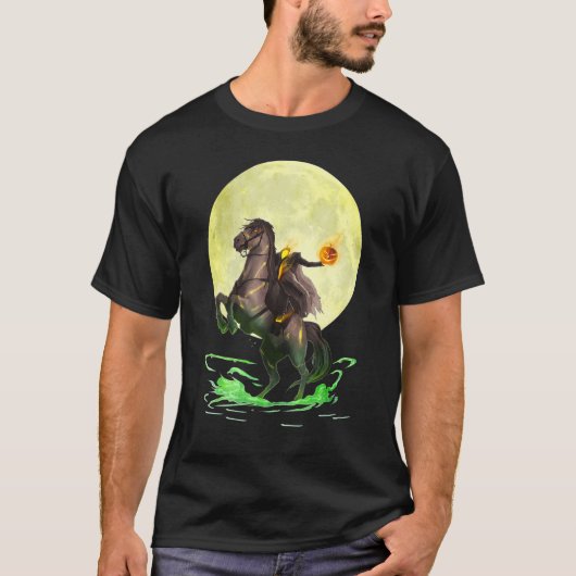 満月の邪悪な首なし騎士のハロウィン Tシャツ (正面)