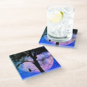 満月の針金に黒い猫 ガラスコースター (アングル)