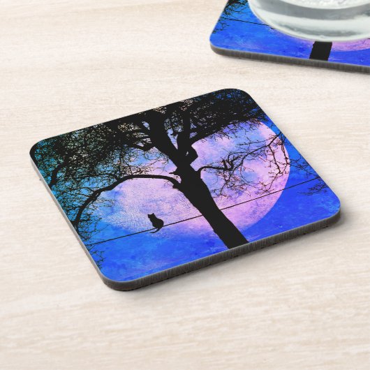 満月の針金に黒い猫 コースター (左側)