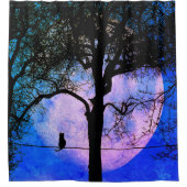 満月の針金に黒い猫 シャワーカーテン (正面)