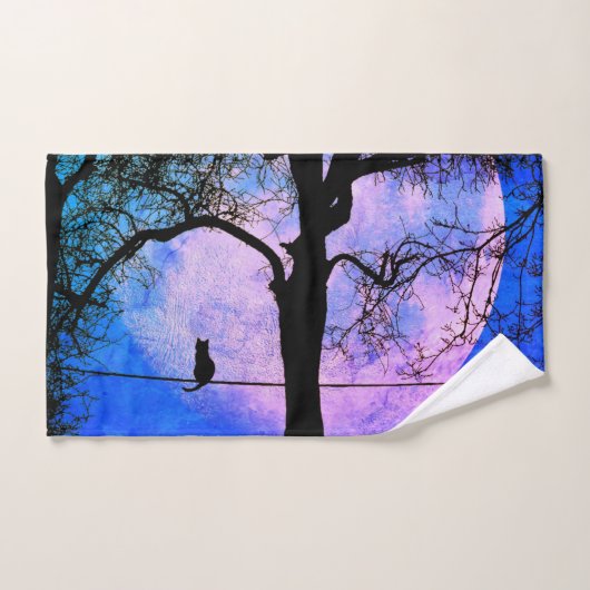 満月の針金に黒い猫 バスタオルセット (ハンドタオル)