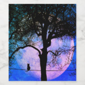 満月の針金に黒い猫 ワインラベル (シングルラベル)