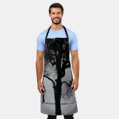 満月の針金の上の猫 エプロン (着用した状態)