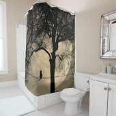 満月の針金の上の猫 シャワーカーテン (インサイチュ)