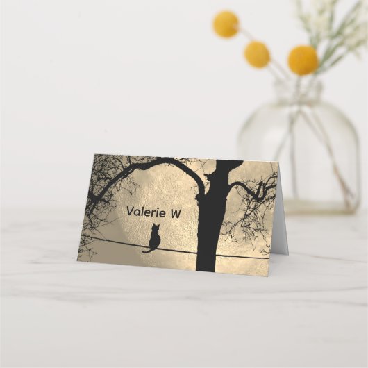 満月の針金の上の猫 プレイスカード (正面)