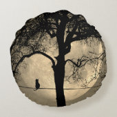 満月の針金の上の猫 ラウンドクッション (裏面)