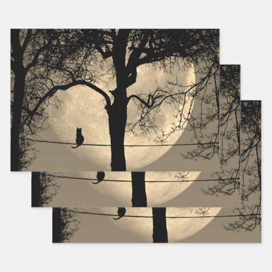 満月の針金の上の猫 ラッピングペーパーシート (セット)
