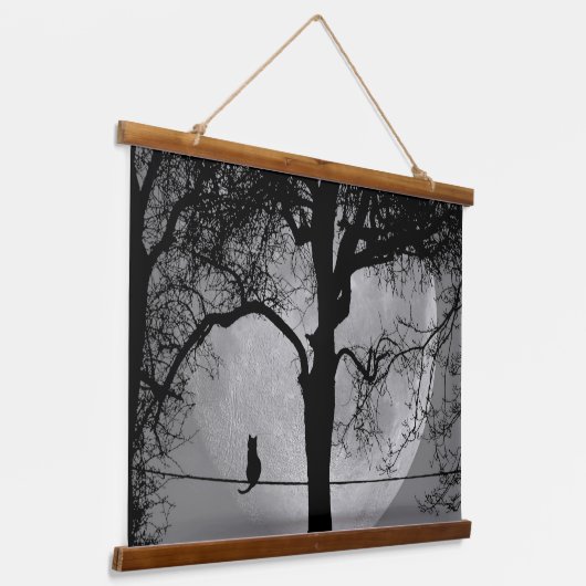 満月の針金の上の猫 吊り下げ型タペストリー (傾斜あり)