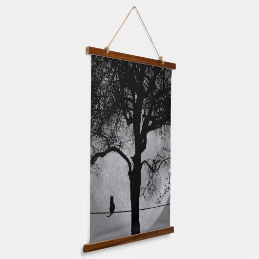 満月の針金の上の猫 吊り下げ型タペストリー (傾斜あり)