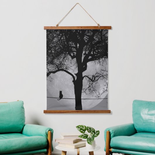 満月の針金の上の猫 吊り下げ型タペストリー (リビング)