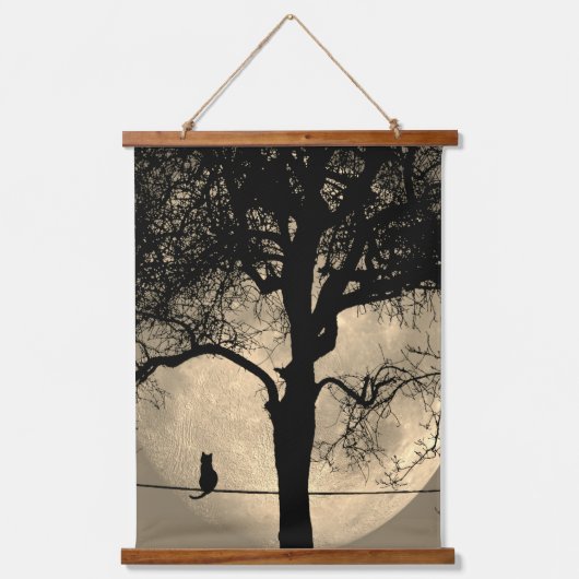 満月の針金の上の猫 吊り下げ型タペストリー (正面)