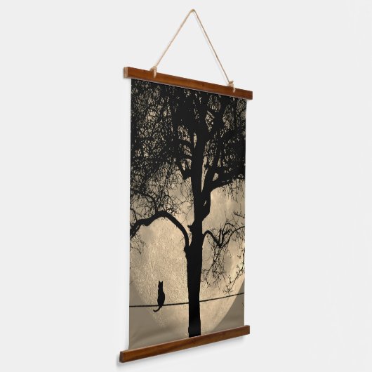 満月の針金の上の猫 吊り下げ型タペストリー (傾斜あり)