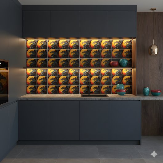 満月の陶磁器タイルの下のregalドラゴン タイル