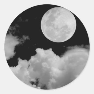満月の雲が黒と白 ラウンドシール