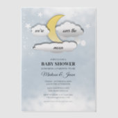 満月の雲と星の上に赤ちゃんシャワー ベラム紙招待状 (正面)