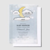 満月の雲と星の上に赤ちゃんシャワー ベラム紙招待状 (オフセット)