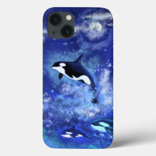 満月の青に絵画クジラ iPhone 13ケース