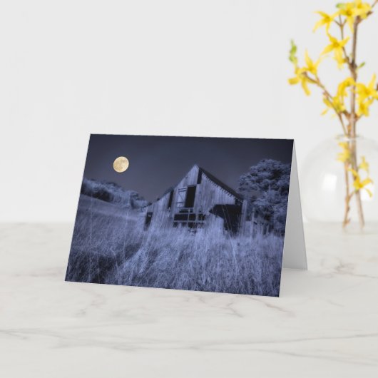 満月の頭上 | Old Weathered Barn カード (黄色い花)