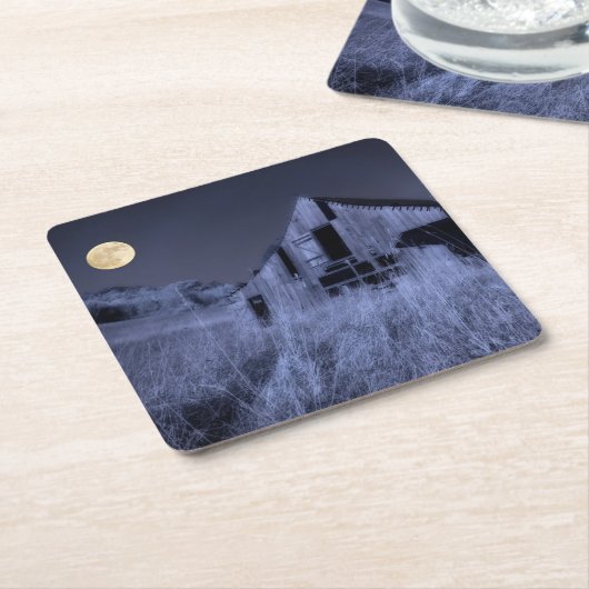 満月の頭上 | Old Weathered Barn スクエアペーパーコースター (アングル)