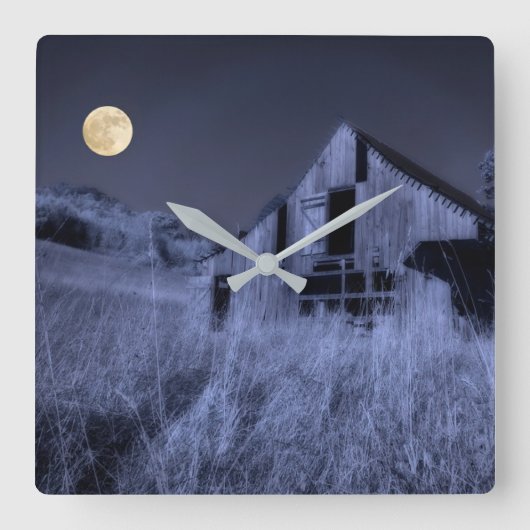 満月の頭上 | Old Weathered Barn スクエア壁時計 (正面)