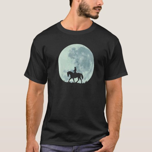 満月の馬にまたがる少女 馬上乗馬 Tシャツ (正面)
