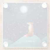 満月の魅力的下に座るキツネが平穏に ガラスコースター (裏面)