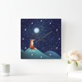 満月の魅力的下に座るキツネが平穏に スクエア壁時計 (ホーム)