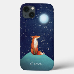 満月の魅力的下に座るキツネが平穏に iPhone 13ケース