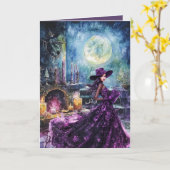 満月の魔女の時間 ハロウィンカード カード (黄色い花)