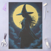 満月の黄色い月を背景にしたハロウィーン 薄葉紙 (クラフト)