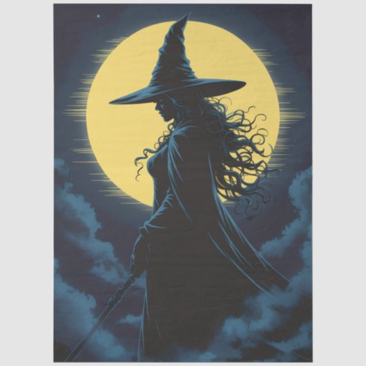 満月の黄色い月を背景にしたハロウィーン 薄葉紙 (正面)