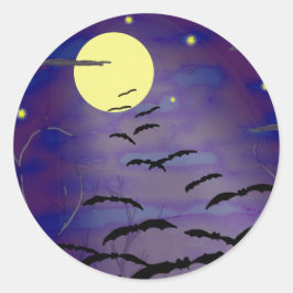 満月の黄色とコウモリの魔の時間 ラウンドシール