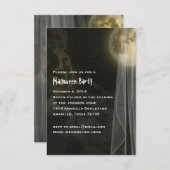 満月の黒夜ハローウィンパーティの小さい招待 招待状 (正面/裏面)