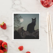 満月の黒猫が木に スタンダードカクテルナプキン (インサイチュ)