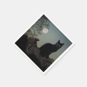 満月の黒猫が木に スタンダードカクテルナプキン (角)