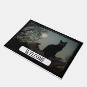 満月の黒猫が木に ドアマット (アングル)