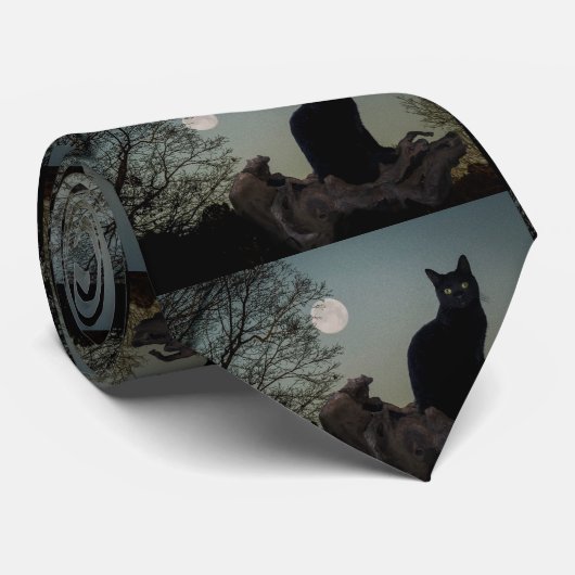 満月の黒猫が木に ネクタイ (ロール)