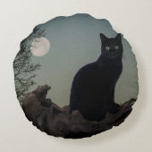 満月の黒猫が木に ラウンドクッション (裏面)