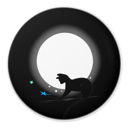 満月の黒猫と星 セラミックノブ (正面)