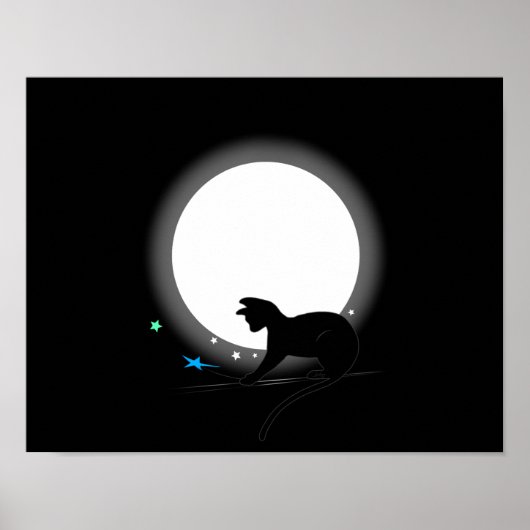 満月の黒猫と星 ポスター (正面)