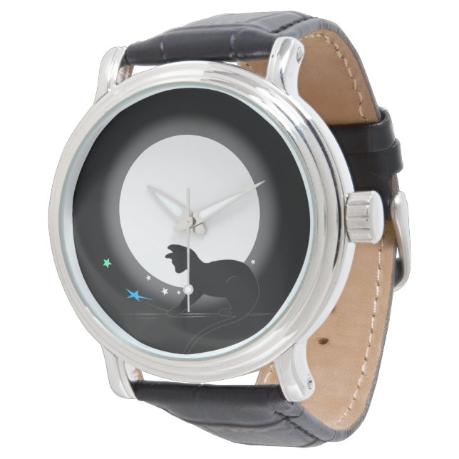 満月の黒猫と星 腕時計 (アングル)