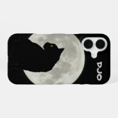 満月の黒猫の横顔 iPhone 16ケース (裏面横)