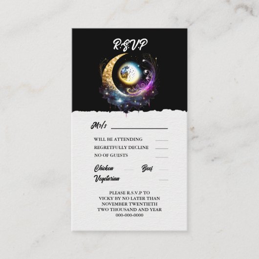 満月の黒色マゼンダエレガントン アドバイスカード (正面)