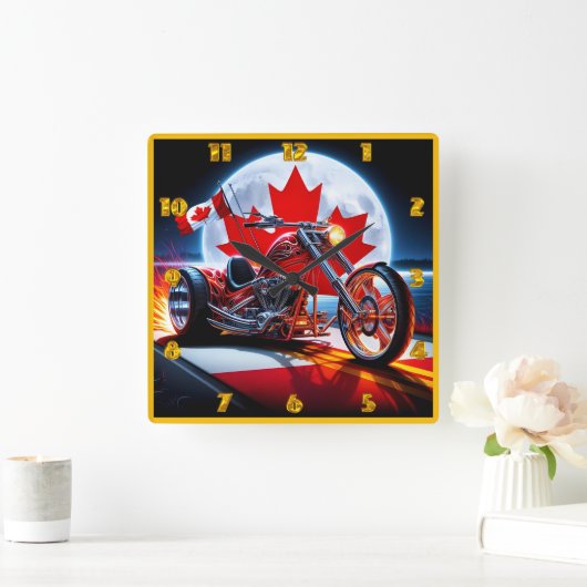 満月はっきりした下のカナダのチョッパー スクエア壁時計 (ホーム)