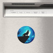 満月まで遠吠えする狼のシルエット マグネット (インサイチュ (食洗機))