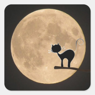 満月を持つハロウィンのゴシック様式黒猫 スクエアシール