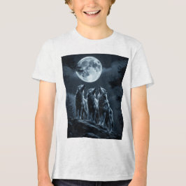 満月を眺める三匹の狼 - 三匹の狼 トライブレンドTシャツ