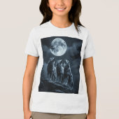 満月を眺める三匹の狼 - 三匹の狼 トライブレンドTシャツ (正面)