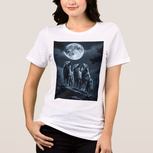 満月を眺める三匹の狼 - 三匹の狼 トライブレンドTシャツ (正面)