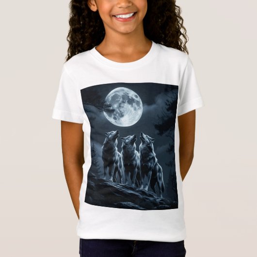 満月を眺める三匹の狼 - 三匹の狼 Tシャツ (正面)